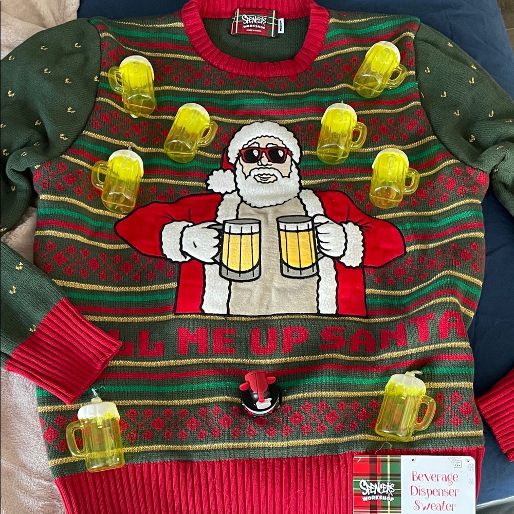 Spencer's Festive Santa Sweater with Green and Red Stripes
